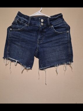 Maurices Dark Blue Distressed Original Fit Mid Rise Denim Shorts